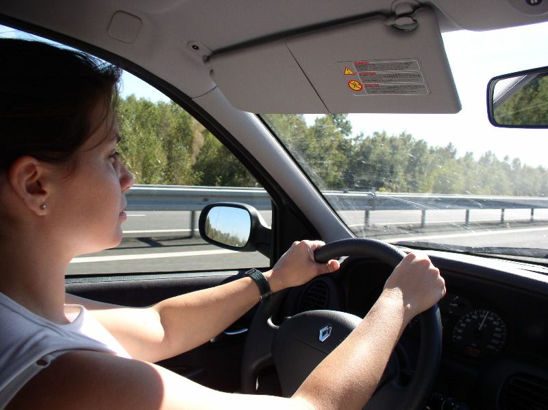 Kristine driving to Provence - hands at 10 & 2